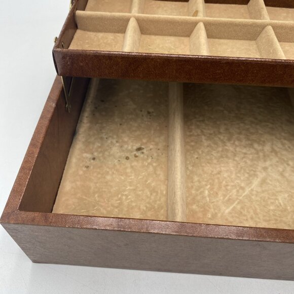 Vintage Mele Jewelry Box Multi Level Tiered Velvet Brown Tan MCM - Picture 4 of 13